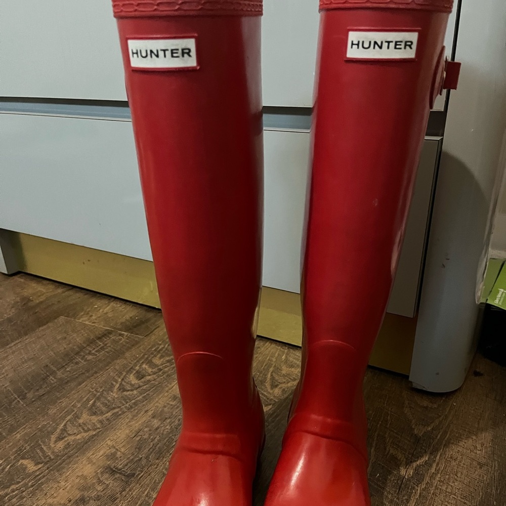 Tall red Hunter boots